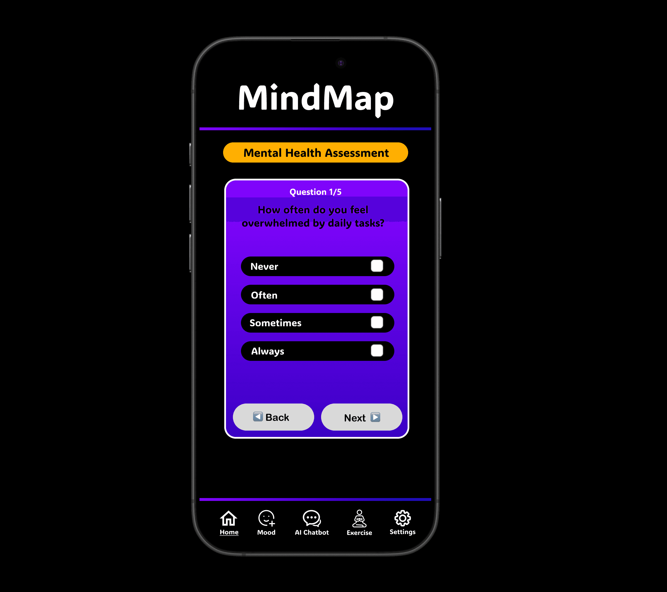 MindMap high-fidelity app screens