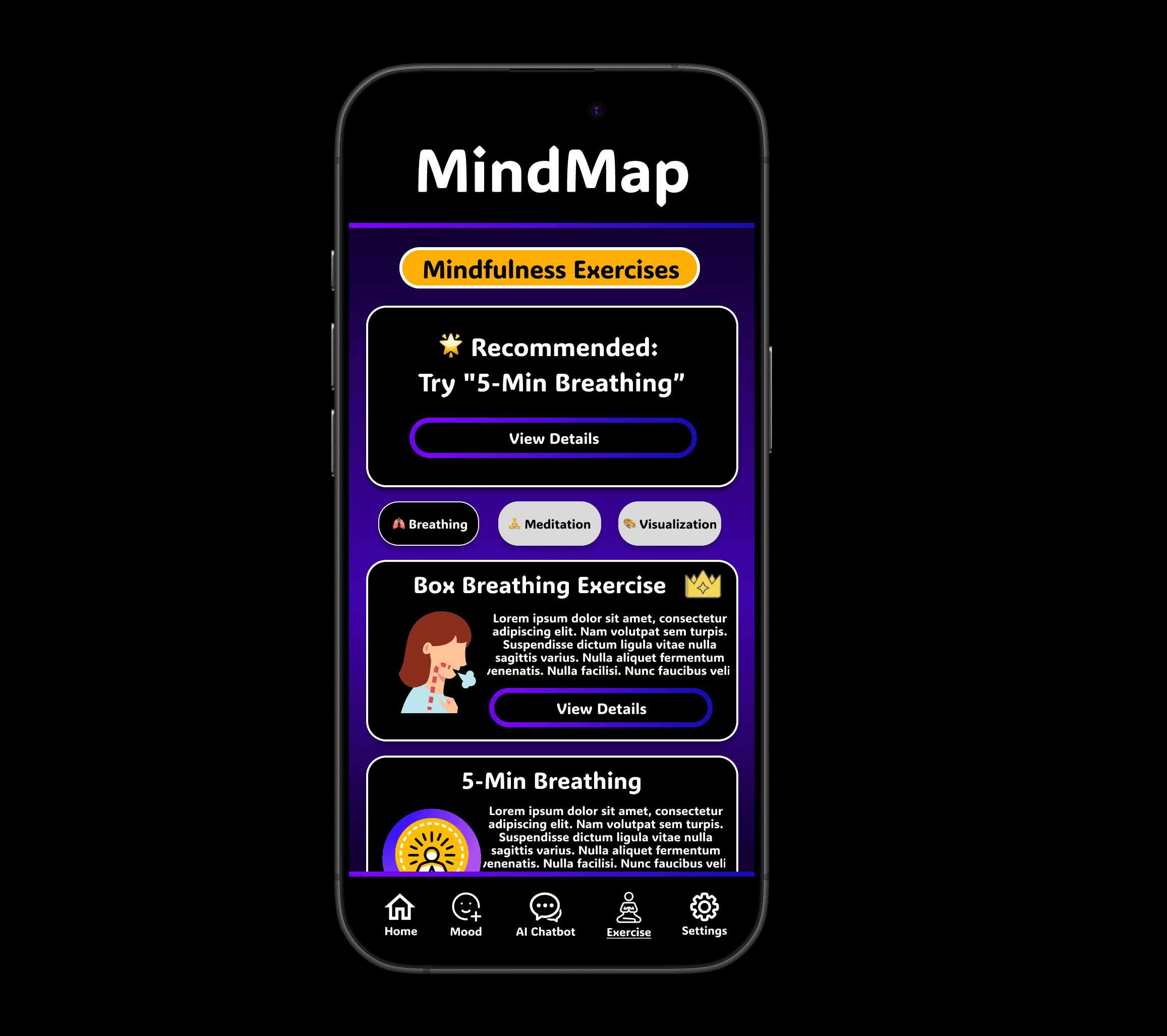 MindMap high-fidelity app screens